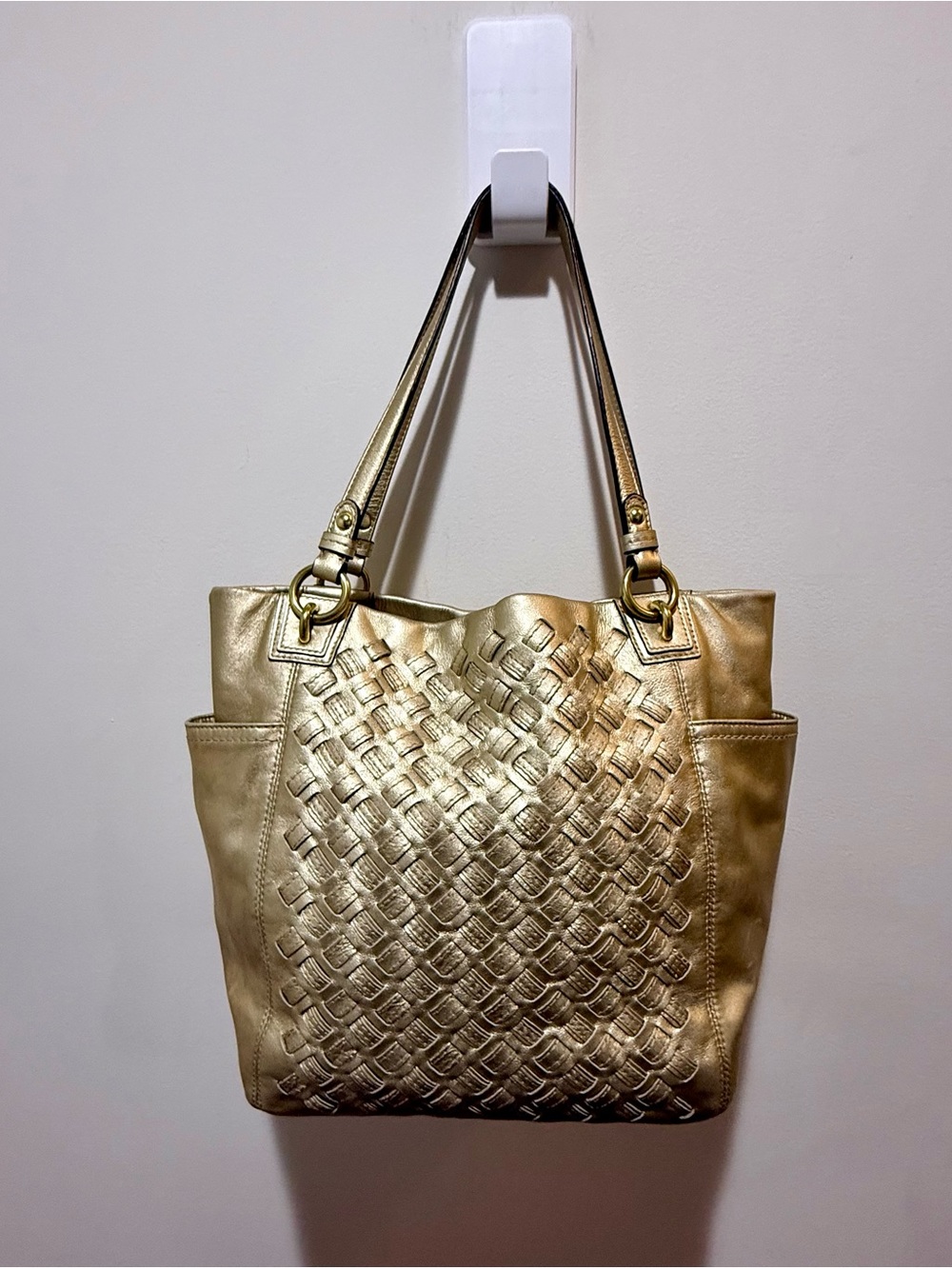 Vintage Coach Metallic Gold Woven Leather Tote Bag Y2K